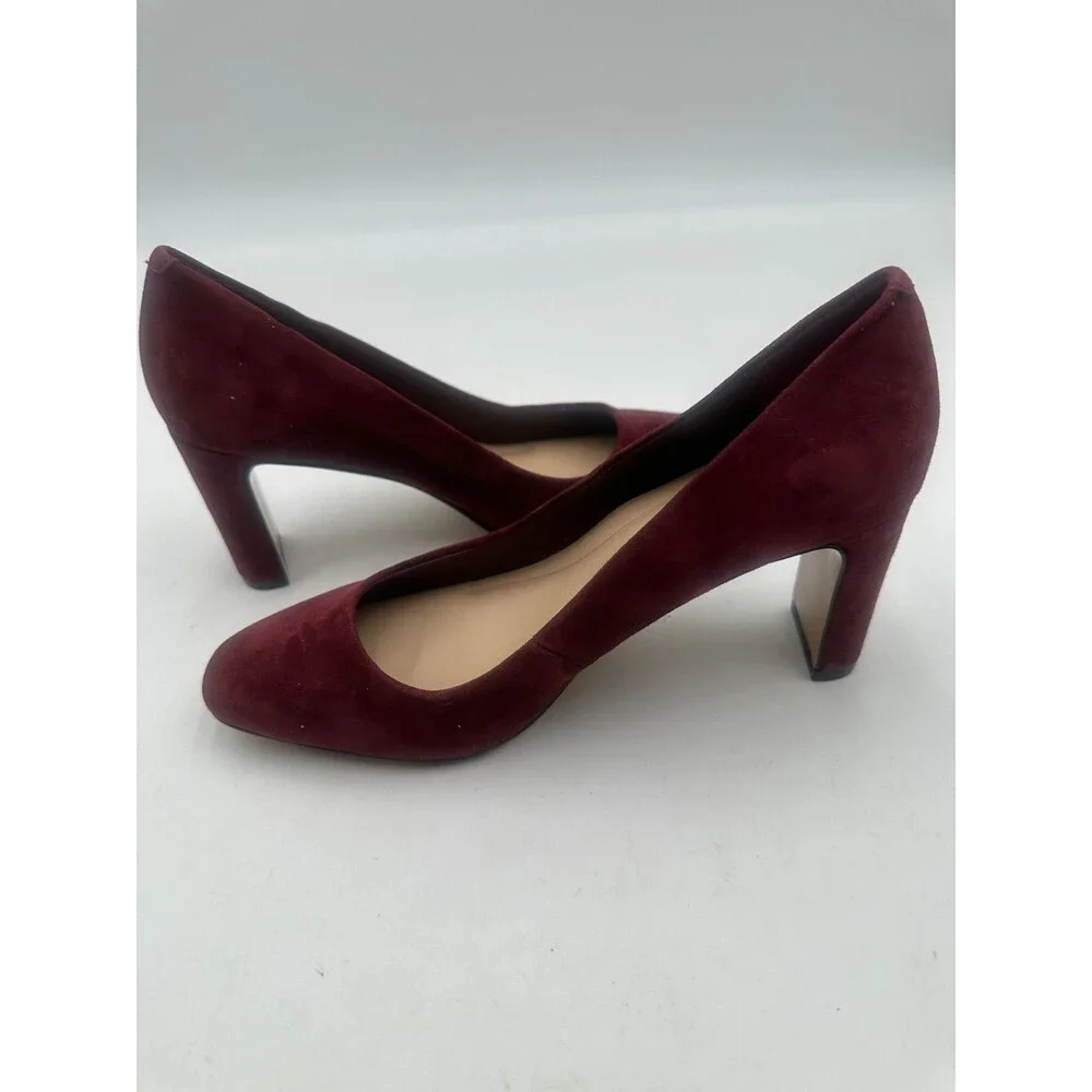 Dune London Burgundy Suede Leather Arriving Block Heel Pumps Heels Size 38.5/8.5